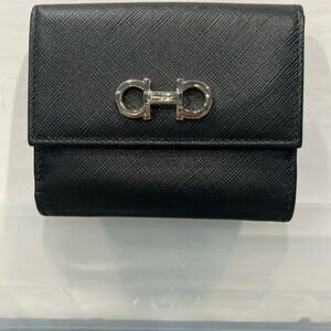 Salvatore Ferragamo Black Wallet with Gold Hardware